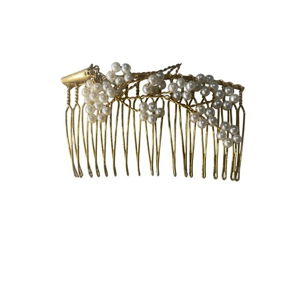 Gold Hair Comb With Faux Pearl Accents - Picture 1 of 4
